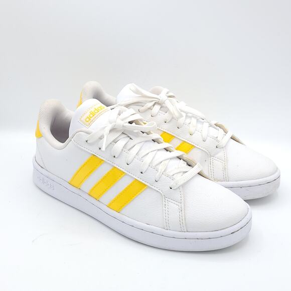 Adidas Grand Court White Yellow Stripe Superstar Casual EE9687 Womens size 9.5 - Picture 2 of 9